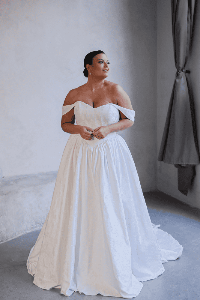 Audrey Brocade - Studio Levana  Plus Size Wedding Dresses with Built-In  Support