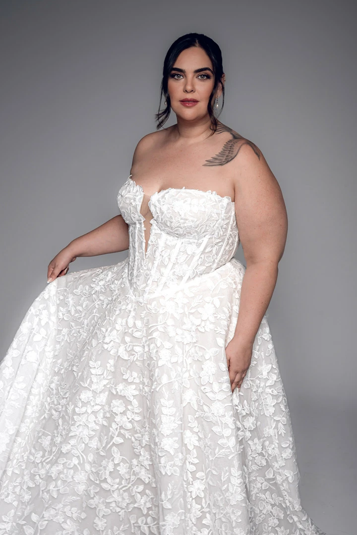 corinne a line corset wedding dress, front view by studio levana