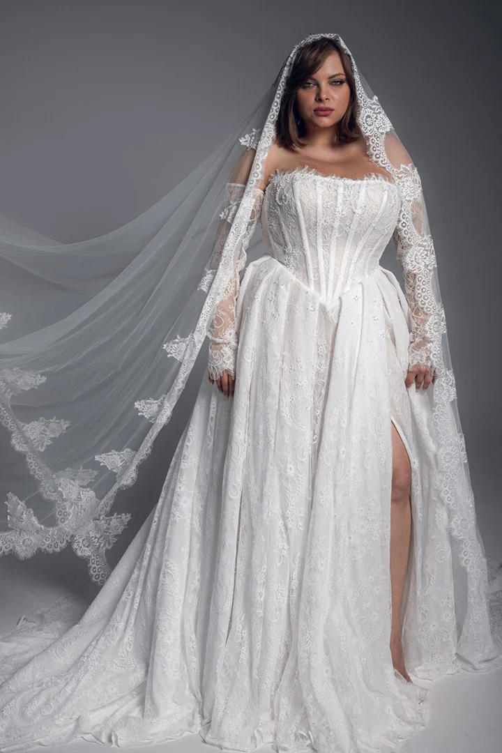 lise a line corset wedding dress, front view by studio levana